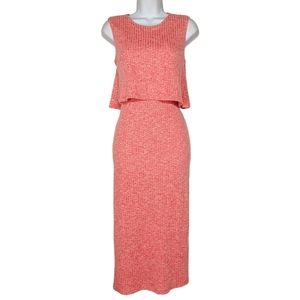 BRITTANY HUMBLE Pink Sleeveless Overlay Marled Print Stretchy Midi Dress X-Small